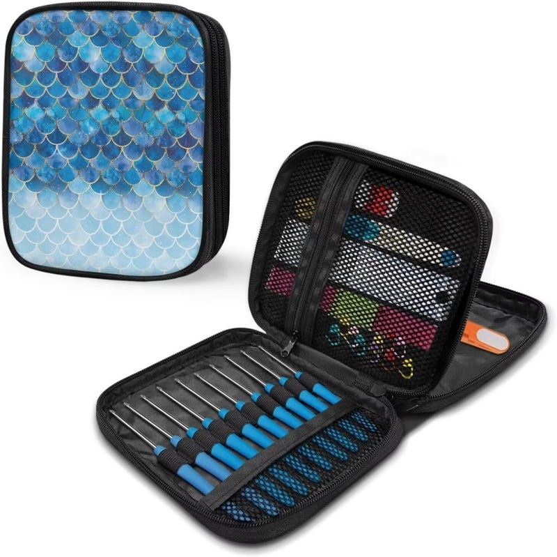 Hechitok Mermaid Scales Blue Crochet Hooks Case Zipper Bags Portable Crochet Storage Bag with Web Pocket and Crochet Holder Slots for Carrying Various Crochets Needles - Image 5